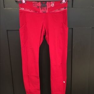 Red lululemon pants with floral waistband